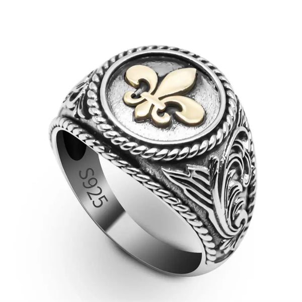 Bague Ancienne Argent Massif – Motif Fleurs De Lys – Georgian Silver Ring – Occasion