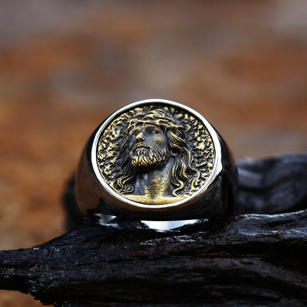 Bague Tête De Christ En Or 18 Carats - Yeux En Diamants - Unisexe, Neuve Avec Emballage