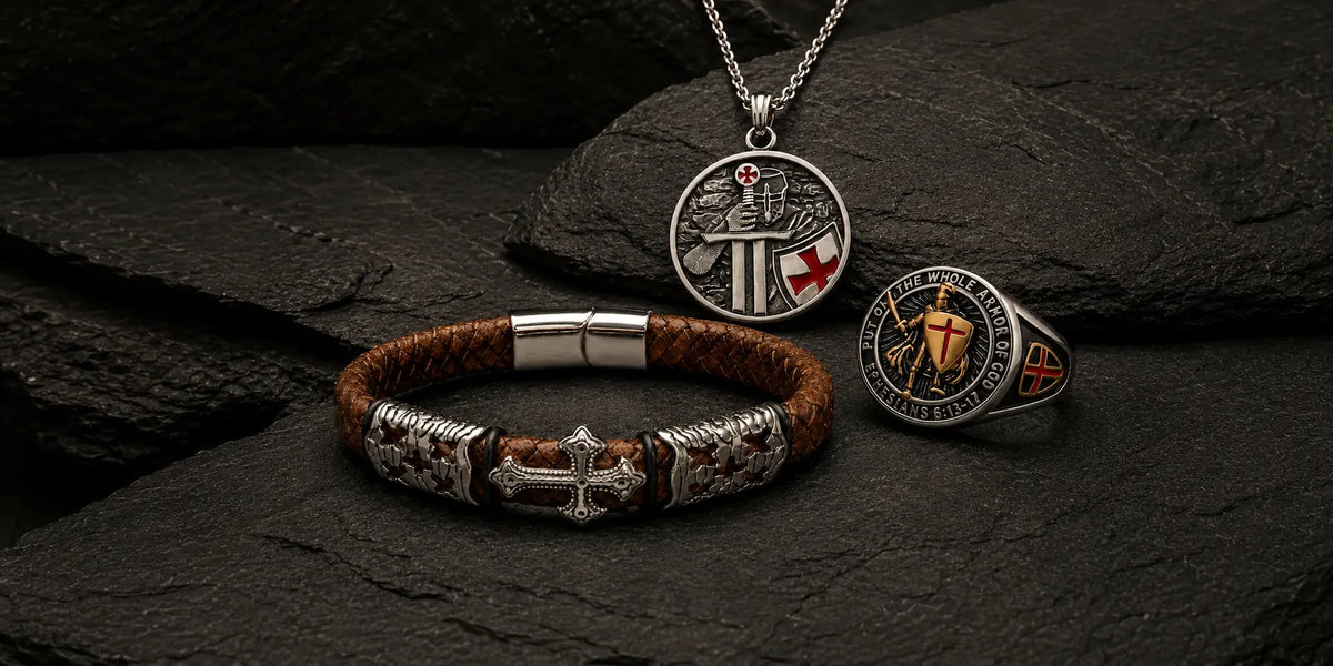 Sélection de bijoux templiers avec bague collier et bracelet