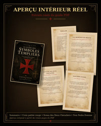 Aperçu intérieur réel du Guide des Symboles Templiers avec sommaire croix pattée rouge sceau des Deux Chevaliers et Non Nobis Domine