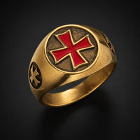 Bague de l’Ordre en acier inoxydable doré avec croix rouge sur fond anthracite