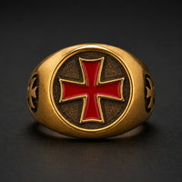 Bague de l’Ordre en acier inoxydable vue de face avec croix rouge