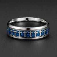 Bague de l'Espoir en acier inoxydable avec motif croix bleue scintillante sur fond noir