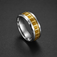 Bague de l'Espoir en acier inoxydable avec finition dorée et motif croix sur bande centrale