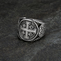 Bague de Saint Jean de Jérusalem en acier inoxydable avec croix de Jérusalem