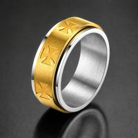 Bague du Serment Sacré en acier inoxydable dorée avec croix templières gravées