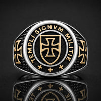 Bague du Général en acier inoxydable avec emblème templier noir et doré sur fond anthracite