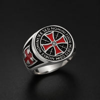 Bague Héritage Templier en acier inoxydable avec croix rouge sur fond anthracite