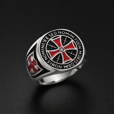 Bague Héritage Templier en acier inoxydable avec croix rouge sur fond anthracite