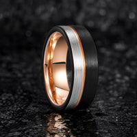 Bague Hugues de Payns en tungstène noir et rose vue de trois quarts