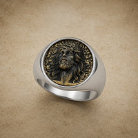 Bague Sacrée du Christ en acier inoxydable avec portrait de Jésus sur fond parchemin