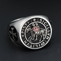 Bague du Sceau des Grands Maîtres en argent 925 sterling avec sceau templier et inscription Xpisti Sigillum Militum