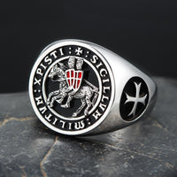 Bague du Sceau des Grands Maîtres en argent 925 sterling vue de côté avec sceau de l’Ordre du Temple