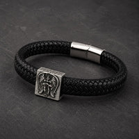 Bracelet de l’Archange Michel en cuir tressé noir avec médaillon archange sur ardoise sombre