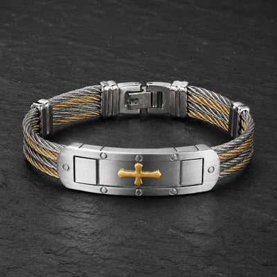 Bracelet du Chevalier en acier inoxydable argent et or sur fond anthracite texturé