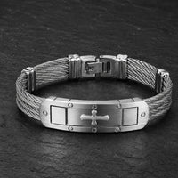 Bracelet du Chevalier en acier inoxydable argent sur fond anthracite texturé
