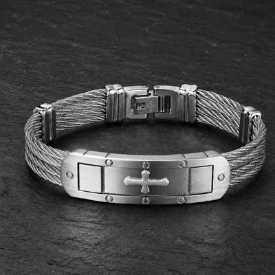 Bracelet du Chevalier en acier inoxydable argent sur fond anthracite texturé