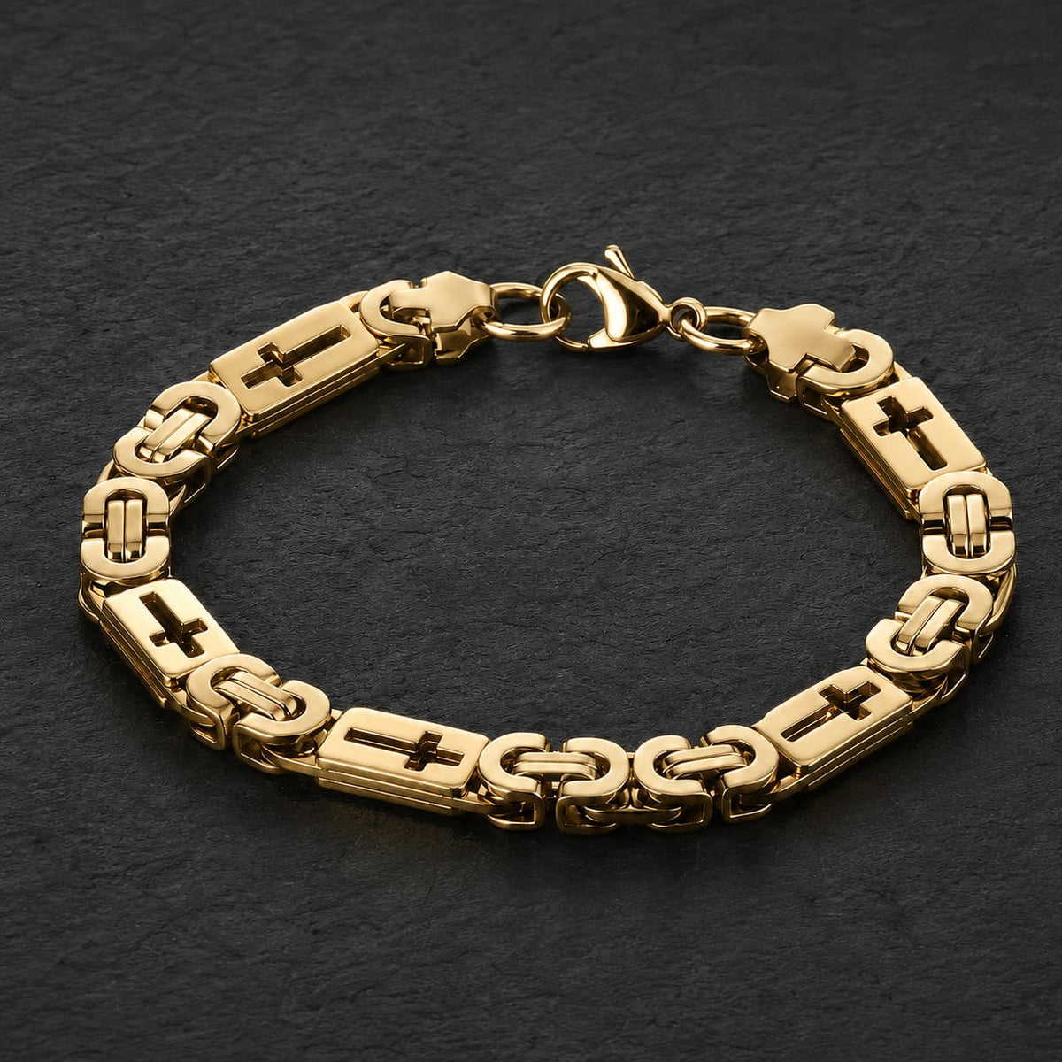 Bracelet de l’Espoir Croisé en acier inoxydable doré avec croix sur ardoise sombre