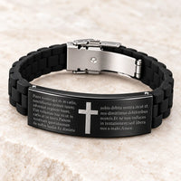 Bracelet du Pater Noster Templier noir en silicone et acier sur fond clair