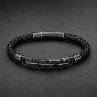 Bracelet de Robert de Craon en cuir tressé renforcé avec maillons en acier inoxydable sur ardoise sombre