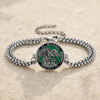 Bracelet du Sceau de Saint Michel en cuivre et malachite sur pierre médiévale claire