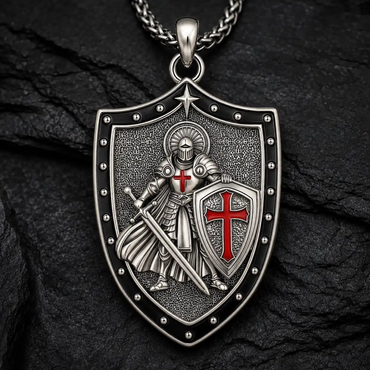 Collier du Bouclier du Croisé en cuivre sur ardoise sombre