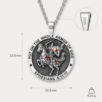 Dimensions du pendentif Chevalier de l’Armure de Dieu en argent 925, 32,6 x 24,9 mm