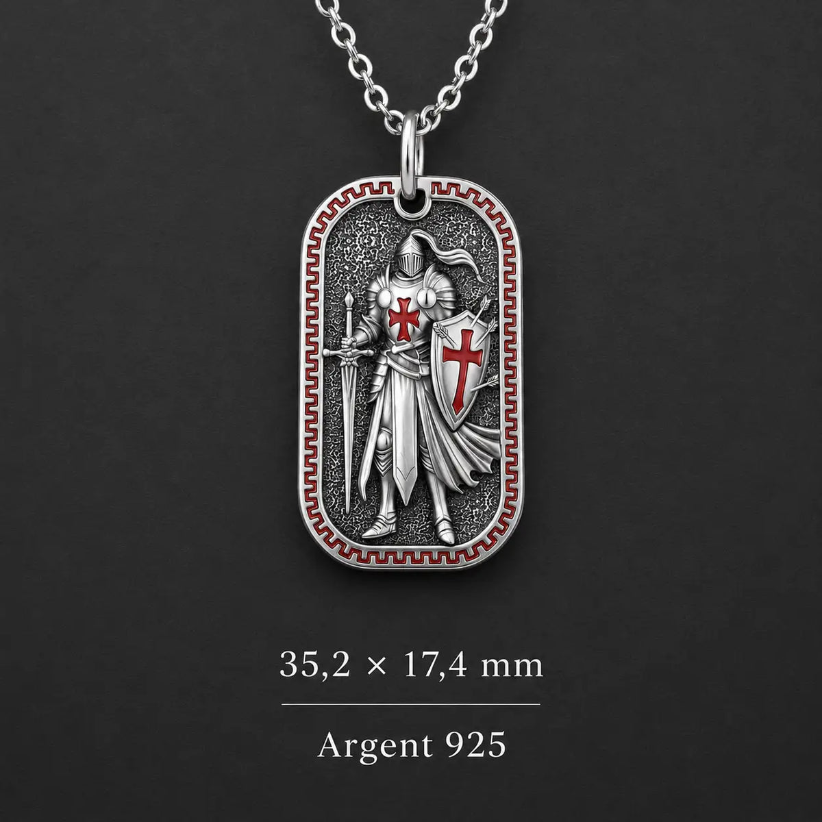Dimensions du pendentif Croisé de l’Armure de Dieu en argent 925, 35,2 x 17,4 mm