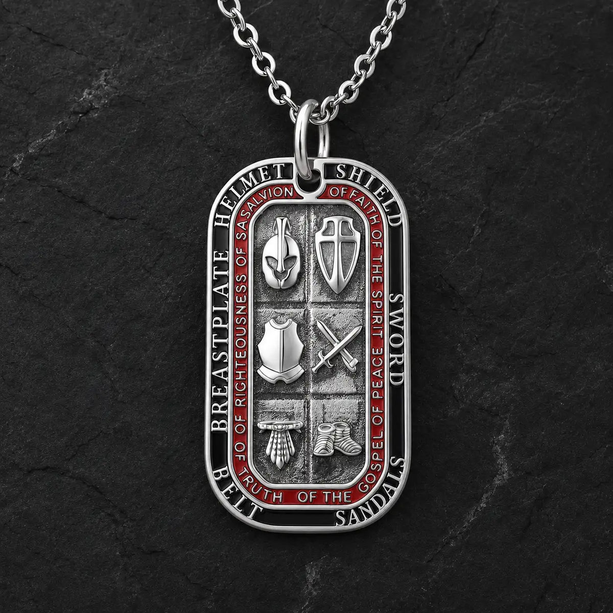 Verso du Collier du Croisé de l’Armure de Dieu avec symboles de l’Armure de Dieu