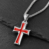 Collier Ordre du Temple croix rouge argentée sur fond ardoise sombre