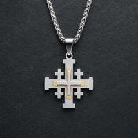 Collier de l’Ordre du Saint Sépulcre en acier inoxydable avec croix argentée et dorée sur fond anthracite