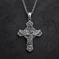 Collier Protection de Saint Michel en argent 925 sterling sur fond anthracite texturé
