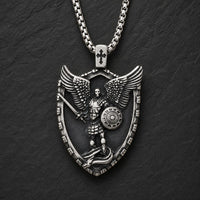 Collier Puissance de Saint Michel en acier inoxydable avec pendentif archange sur fond anthracite