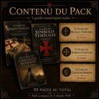 Contenu du pack 3 ebooks templiers avec Reliques Templières Symboles Templiers et Code du Chevalier Moderne 95 pages