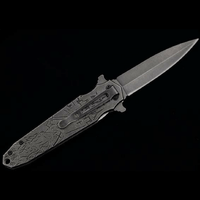 Couteau pliant templier en acier inoxydable vue arrière avec clip et lame ouverte