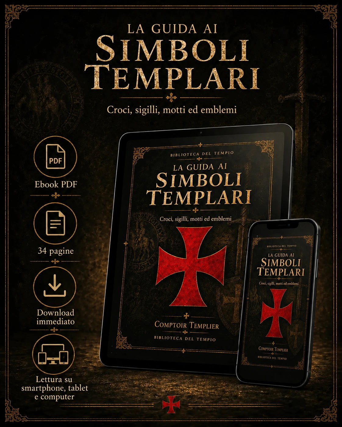 La Guida ai Simboli Templari — ebook PDF su tablet e smartphone