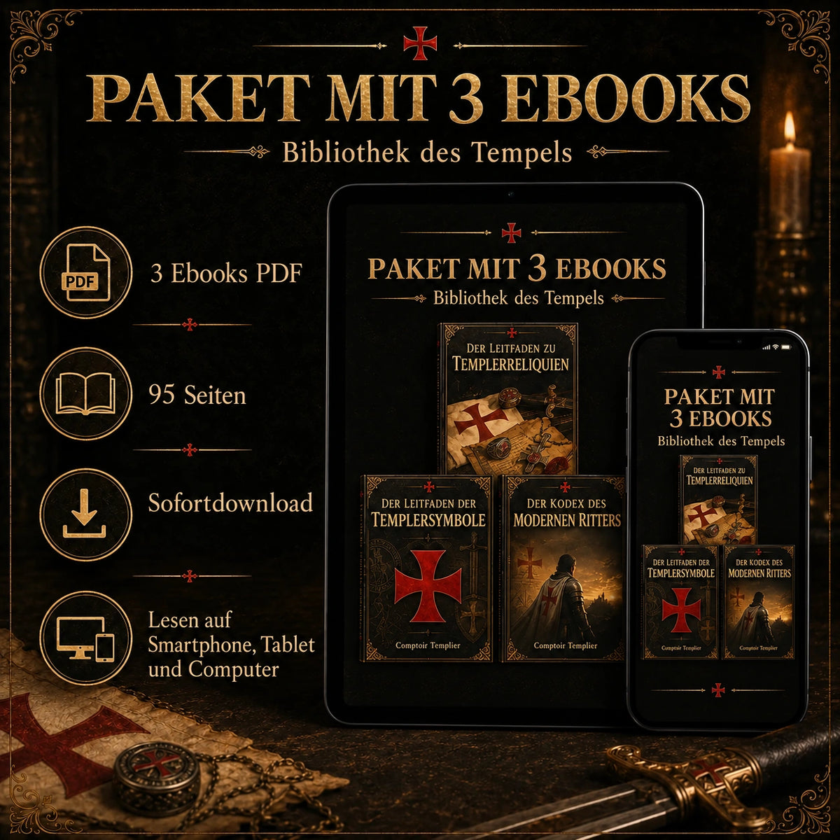 Bibliothek des Tempels — Paket mit 3 Ebooks — PDF-Ebook auf Tablet und Smartphone