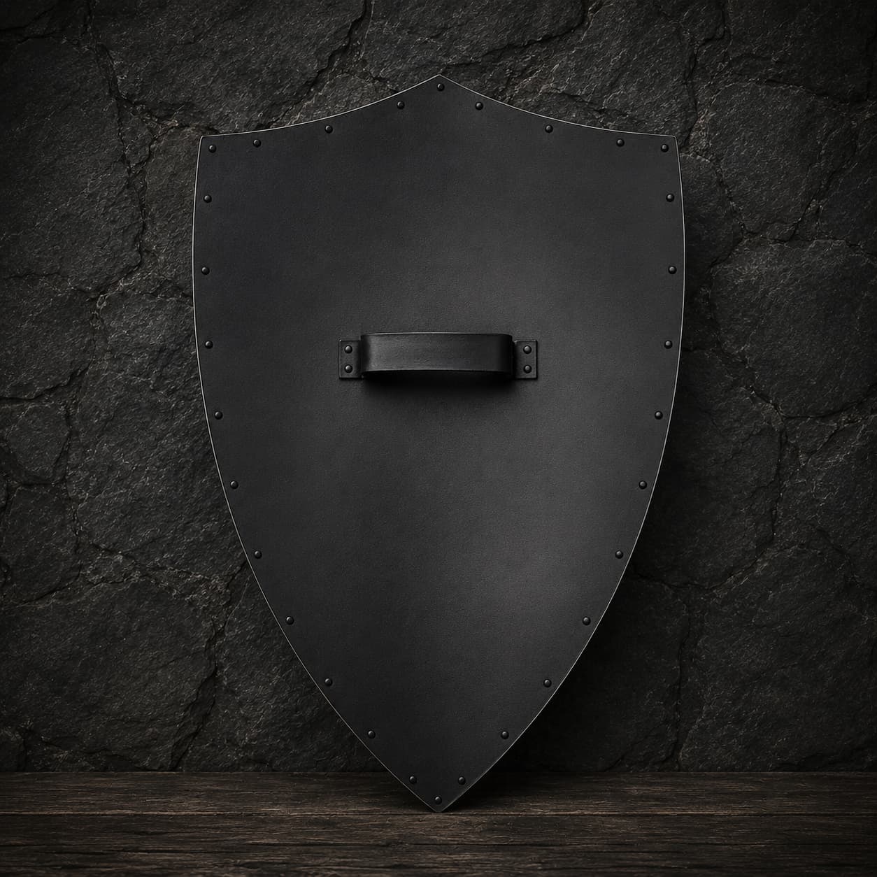 Dos du bouclier templier décoratif avec poignée noire et rivets