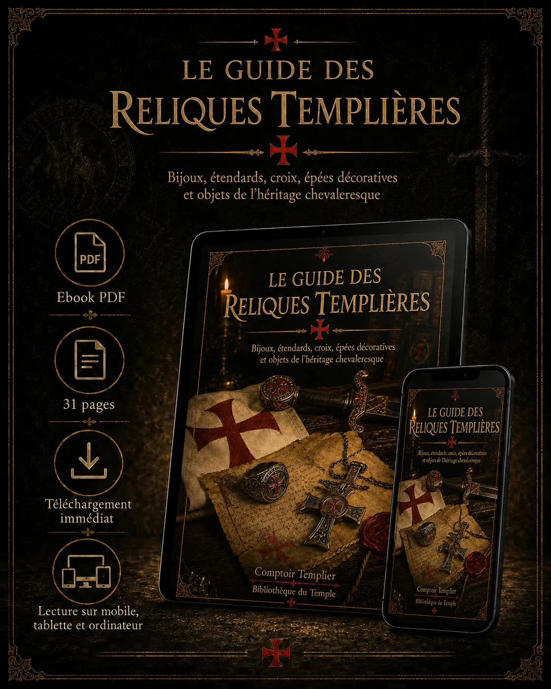 Ebook Le Guide des Reliques Templières PDF 31 pages avec téléchargement immédiat et lecture sur mobile tablette et ordinateur