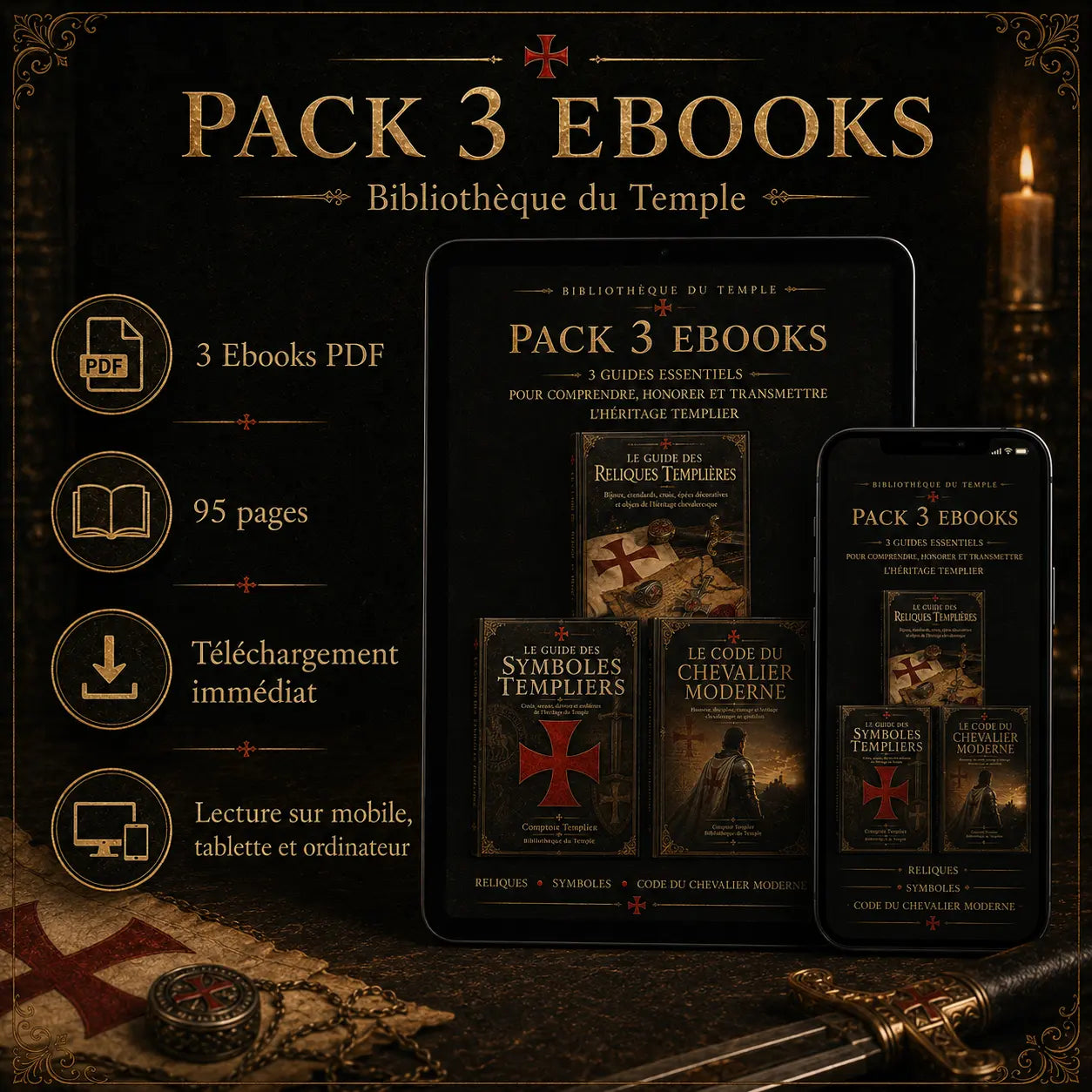 Pack 3 ebooks templiers PDF avec téléchargement immédiat et lecture sur mobile tablette et ordinateur