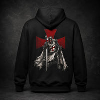 Dos du Pull à Capuche Serment du Templier noir avec grand motif chevalier templier et croix rouge.