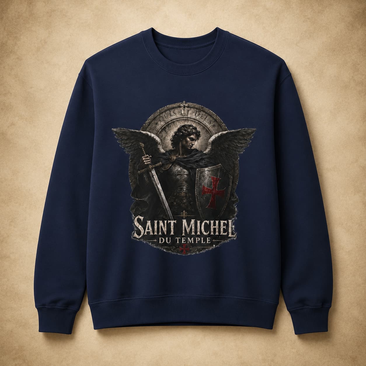 Sweat Saint Michel du Temple bleu marine face en 80 % coton et 20 % polyester