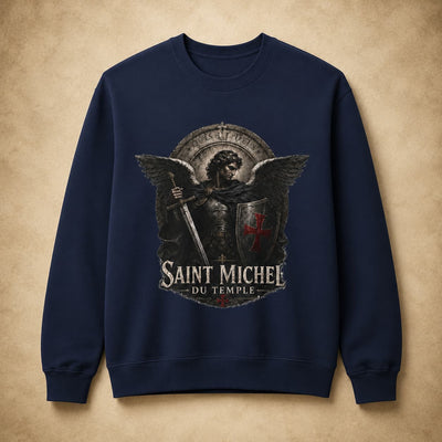 Sweat Saint Michel du Temple bleu marine face en 80 % coton et 20 % polyester