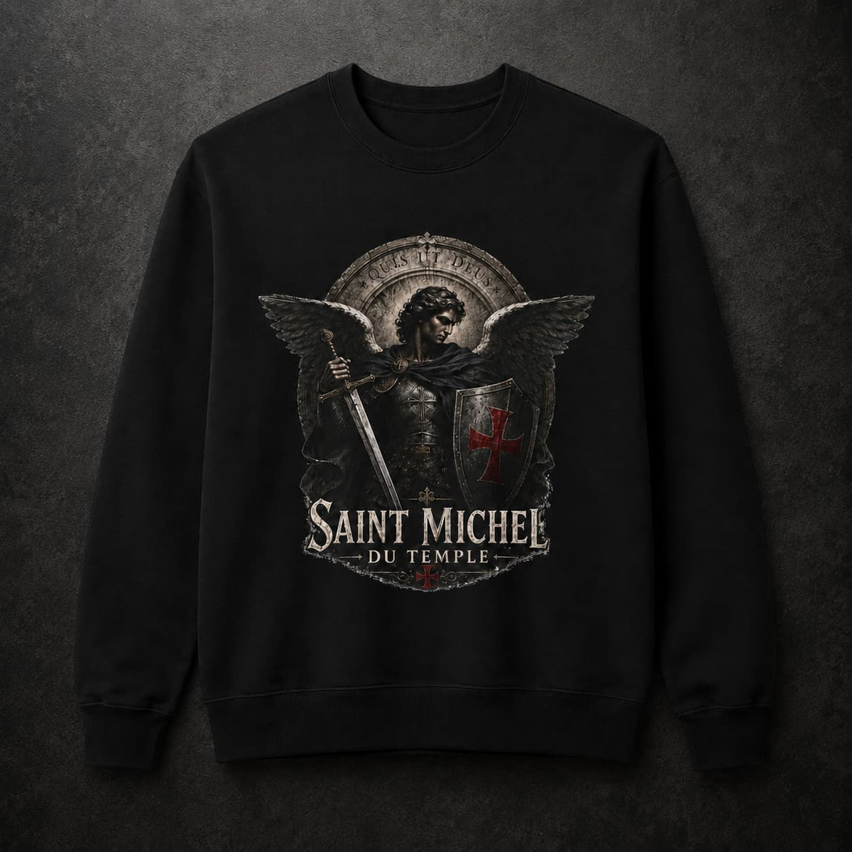 Sweat Saint Michel du Temple noir face en 80 % coton et 20 % polyester