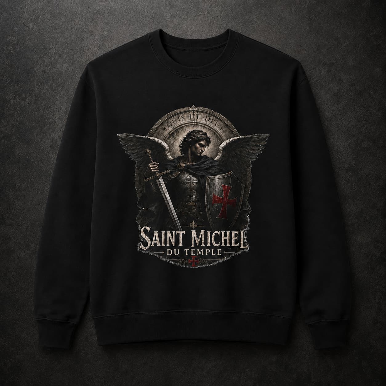 Sweat Saint Michel du Temple noir face en 80 % coton et 20 % polyester