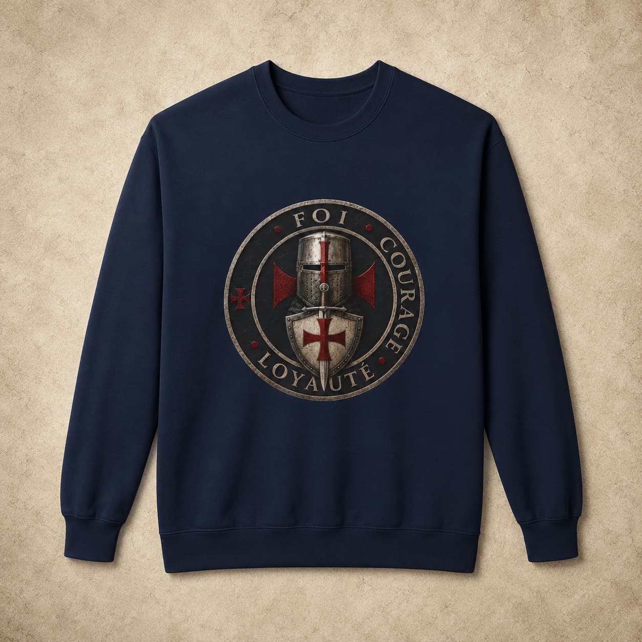 Sweat Sceau du Chevalier bleu marine à 80% coton et 20% polyester avec emblème templier