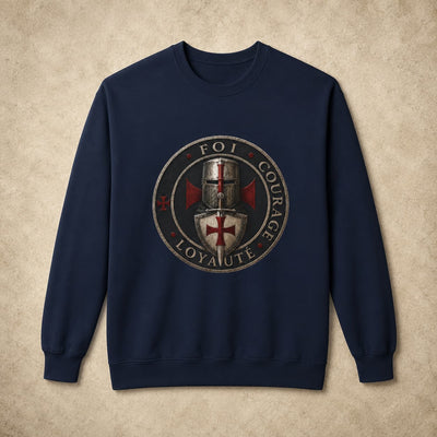 Sweat Sceau du Chevalier bleu marine à 80% coton et 20% polyester avec emblème templier