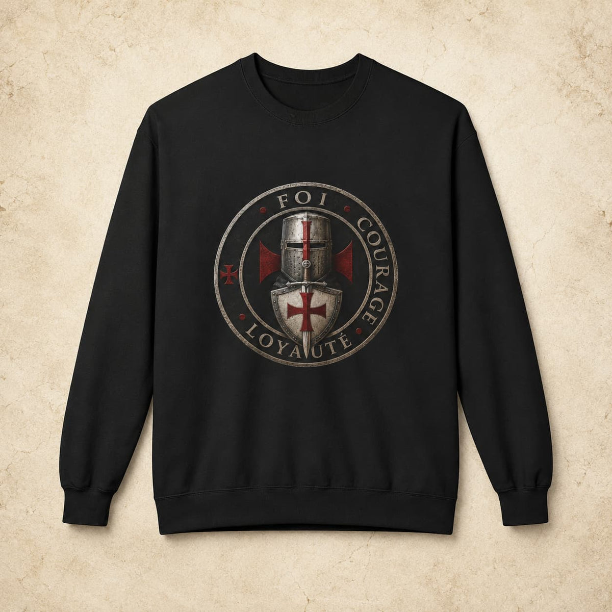 Sweat Sceau du Chevalier noir à 80% coton et 20% polyester avec emblème templier médiéval