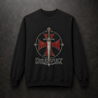 Sweat Templier Deus Vult noir avec croix templière rouge et épée médiévale