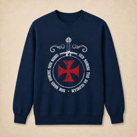 Sweat Templier Non Nobis Domine bleu marine avec grande croix templière rouge et motif épée